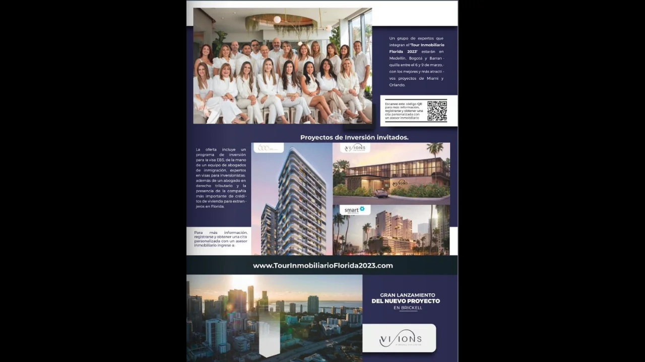 Portafolio print spread on Tour Inmobiliario Florida 2023 featuring Miami Real Group investment projects