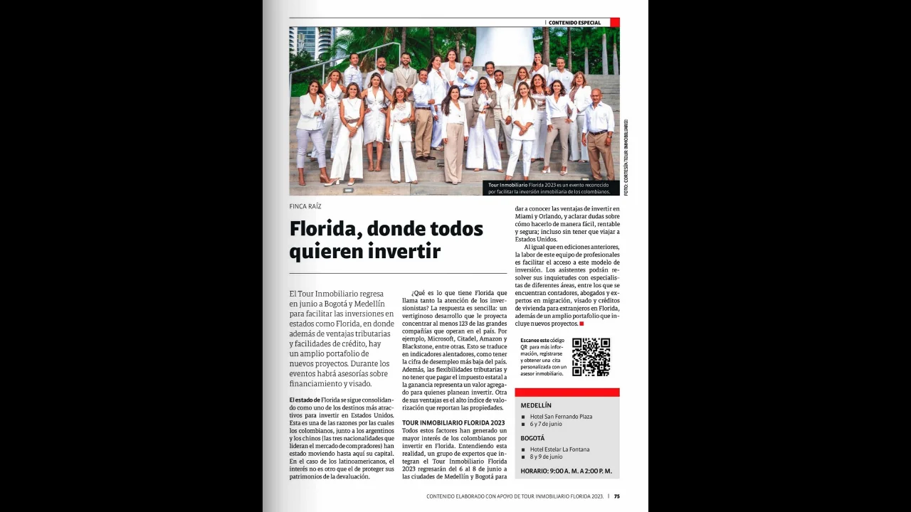 Revista Semana print feature Florida donde todos quieren invertir featuring Miami Real Group